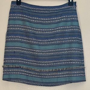 Nanette Lepore Womens Sz 10 Blue Aqua Tweed Fringe Pencil Skirt Career Casual